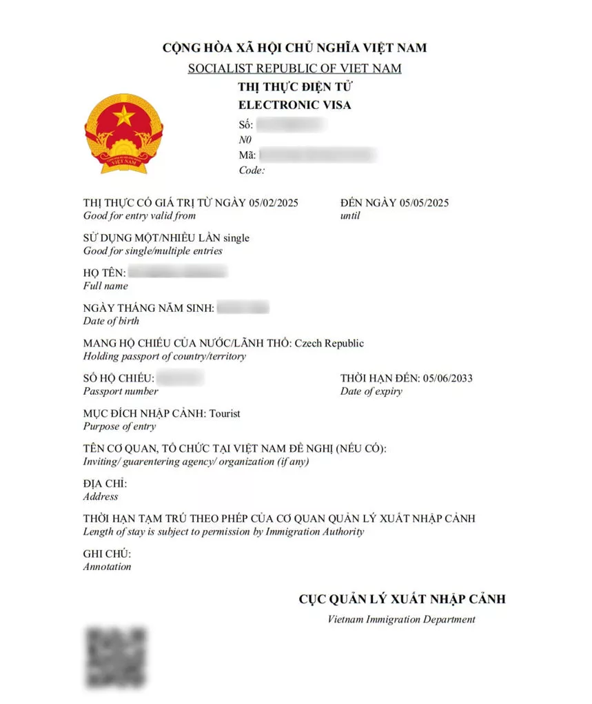 Vietnam Pre-Arrival Form – sample document